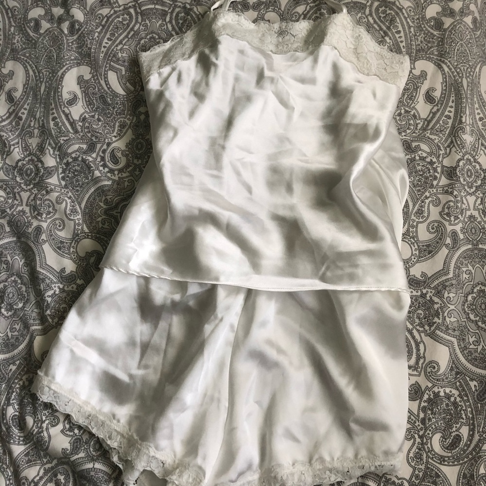 White satin pj set